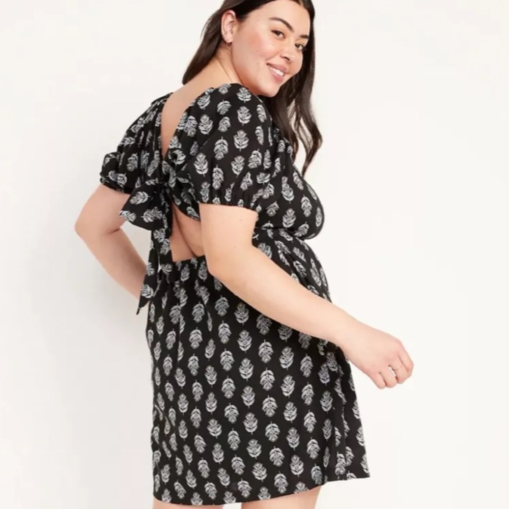 Old Navy Women's Puff-Sleeve Printed Tie-Back Mini Swing Dress Size 2x